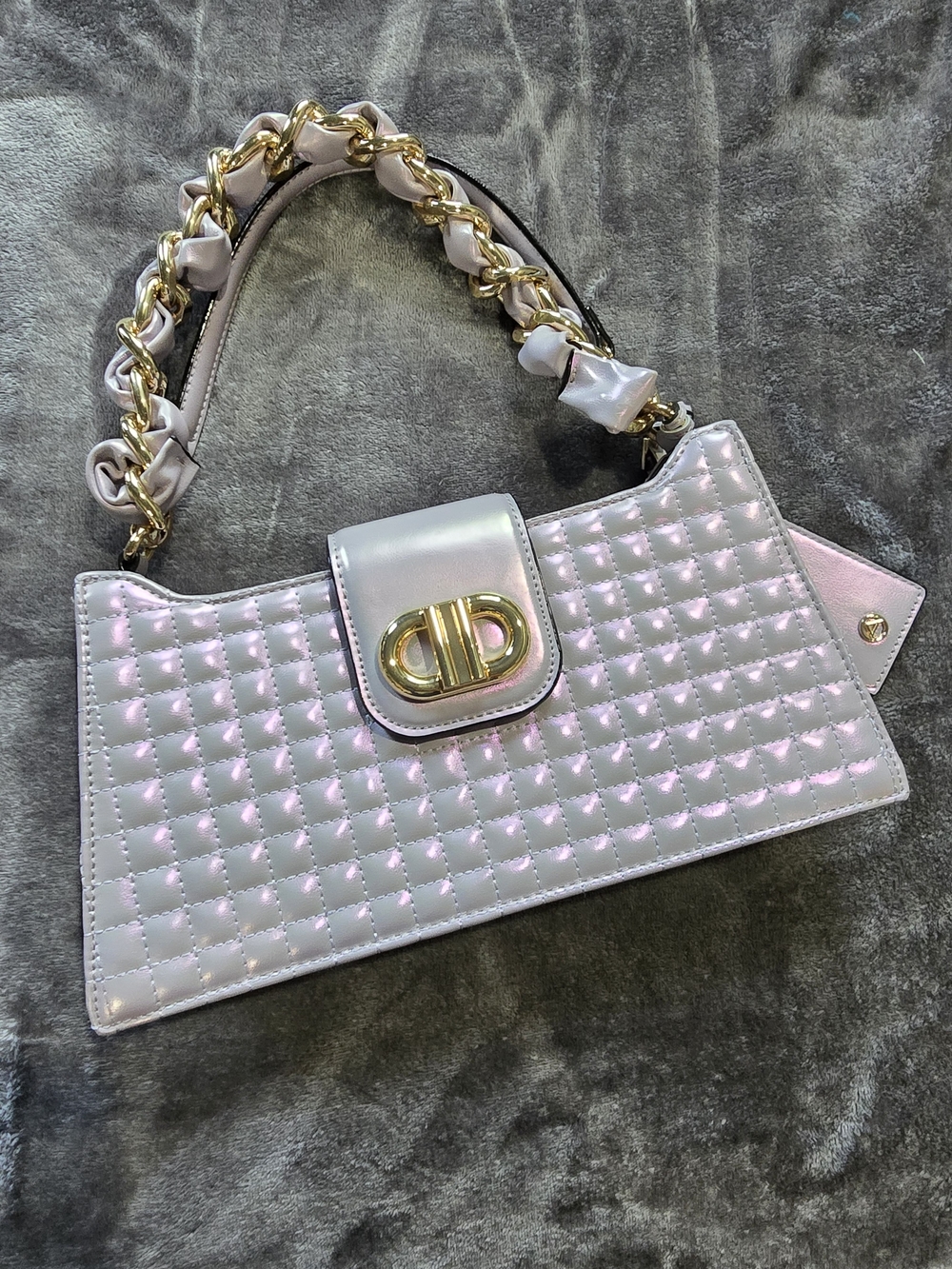 Aldo Iridescent Quilted Shoulder Bag with Gold Chain